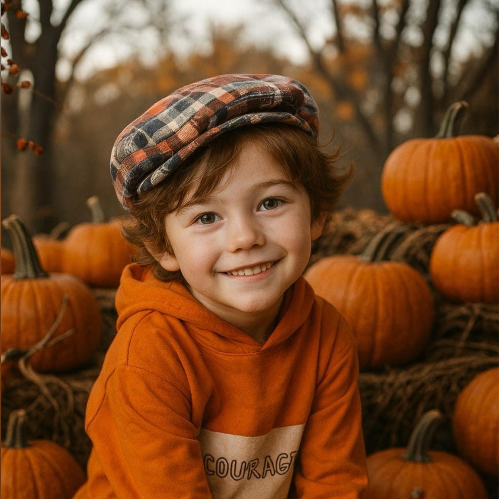 Orange Plaid Newsboy Cap | Fall Pumpkin Patch Hat | Toddler Flat Cap | men